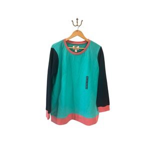 Lands' End Color Block XL Sweatshirt Pullover Top Coral Teal Black Comfy Stretch